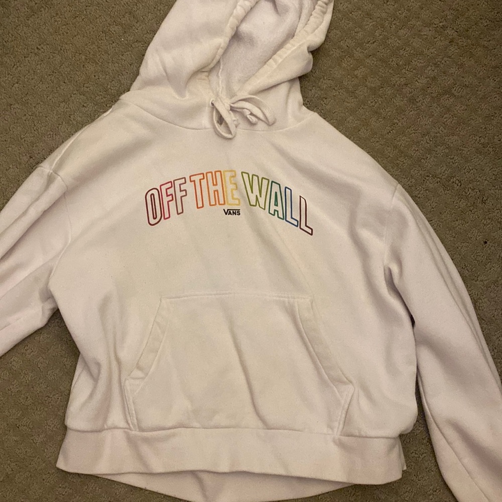 Vans Off The Wall White Sweatshirt With Rainbow Lettering